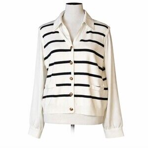 Adrianna Papell Striped Long Sleeve Layered Look Knit Sweater Vest Blouse